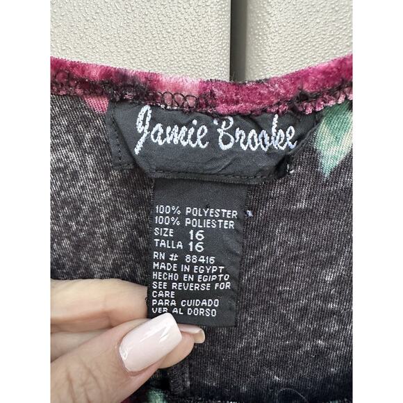 VTG 90s Jamie Brooke Dark Floral Crushed Velvet Midi Dress Sz 16 Whimsigoth Y2K - Picture 6 of 8